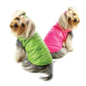 Reversible Parka Vest with Ruffle Trims - Lime/Pink - XS