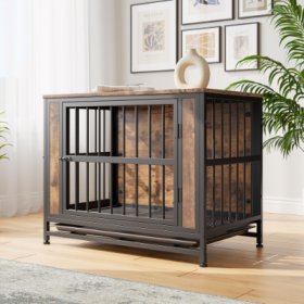Dog Crate Furniture  Wooden Dog Crate Table 32.8 Dog Kennel With 2 Sliding Doors And Thick Iron Door Frame  Decorative Pet Crate House For Medium Smal